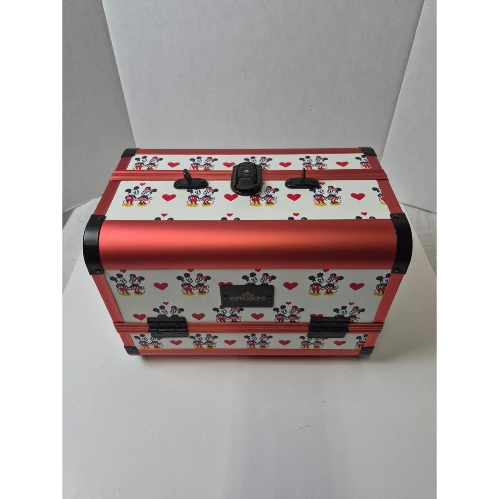 Impressions Vanity Disney Mickey Minnie Mouse Train Case Makeup Bag Red White